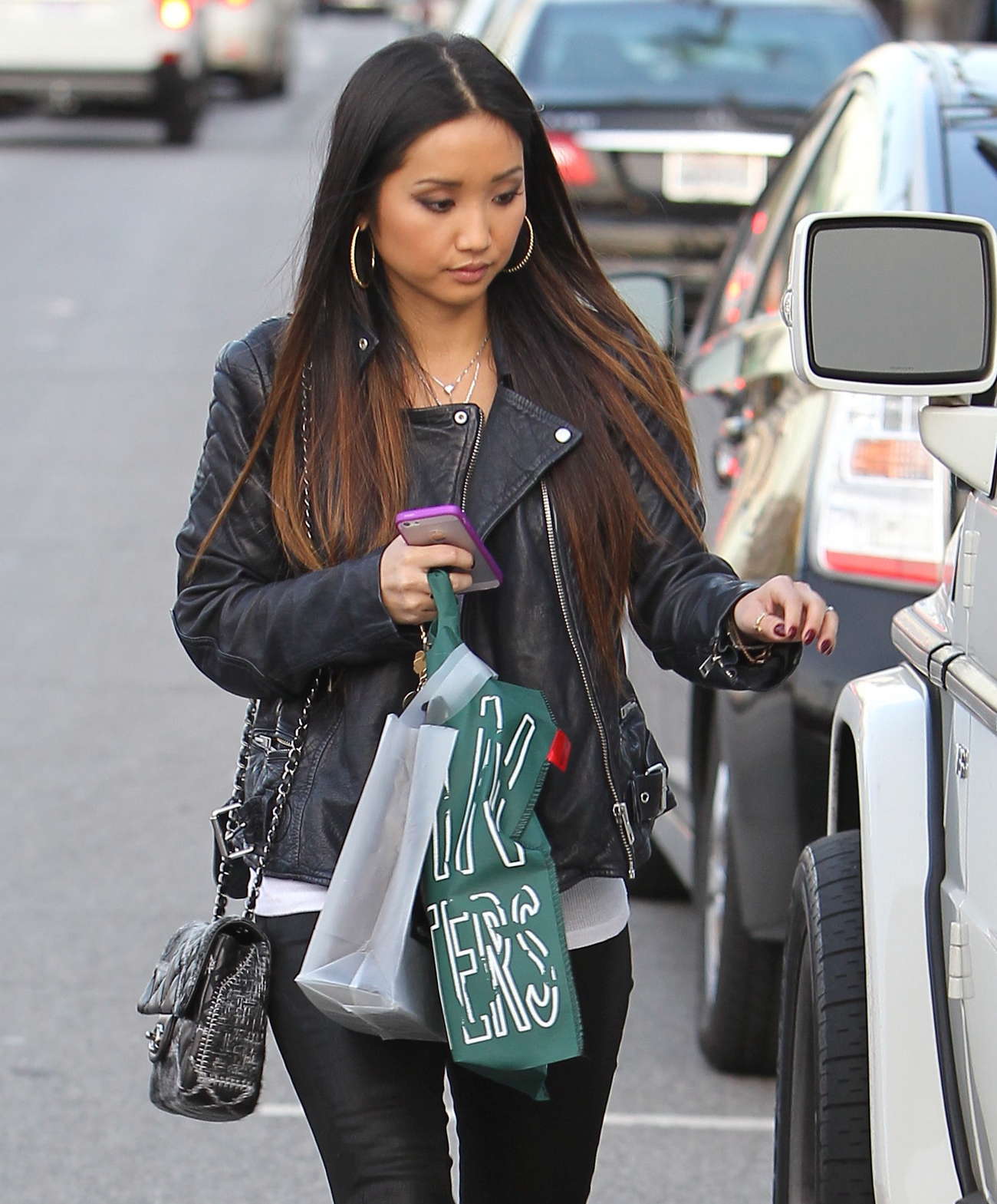 Brenda Song - Wearing Leather Pants out in Los Angeles